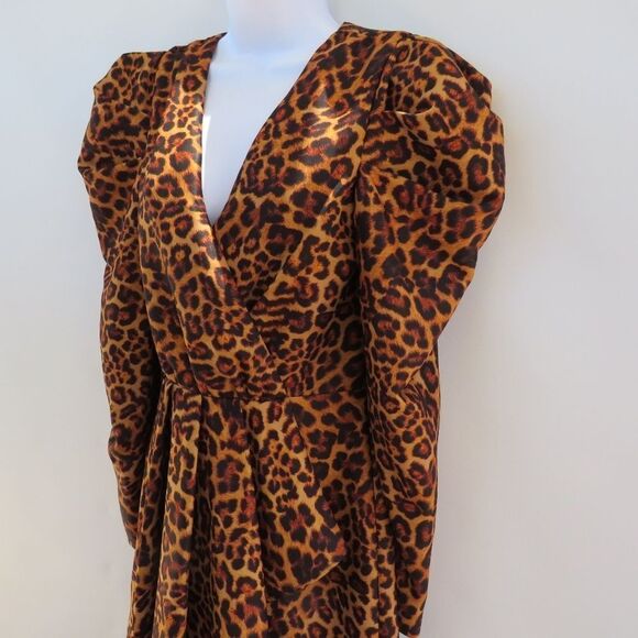 Lovers + Friends Dress Womens Small New Leopard Animal Print Puff Sleeve Mini - Picture 15 of 16